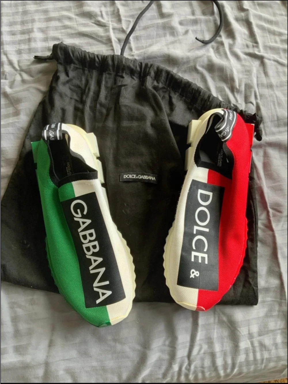 Dolce & Gabbana White Slip-On Sneakers with Red & Green Heel Accents
